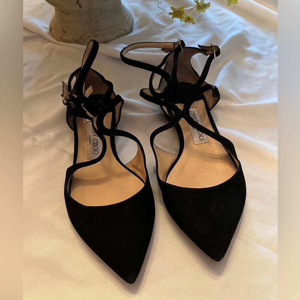 Jimmy Choo Lancer Black Suede Ballerinas, Size 37 1/2, US 7